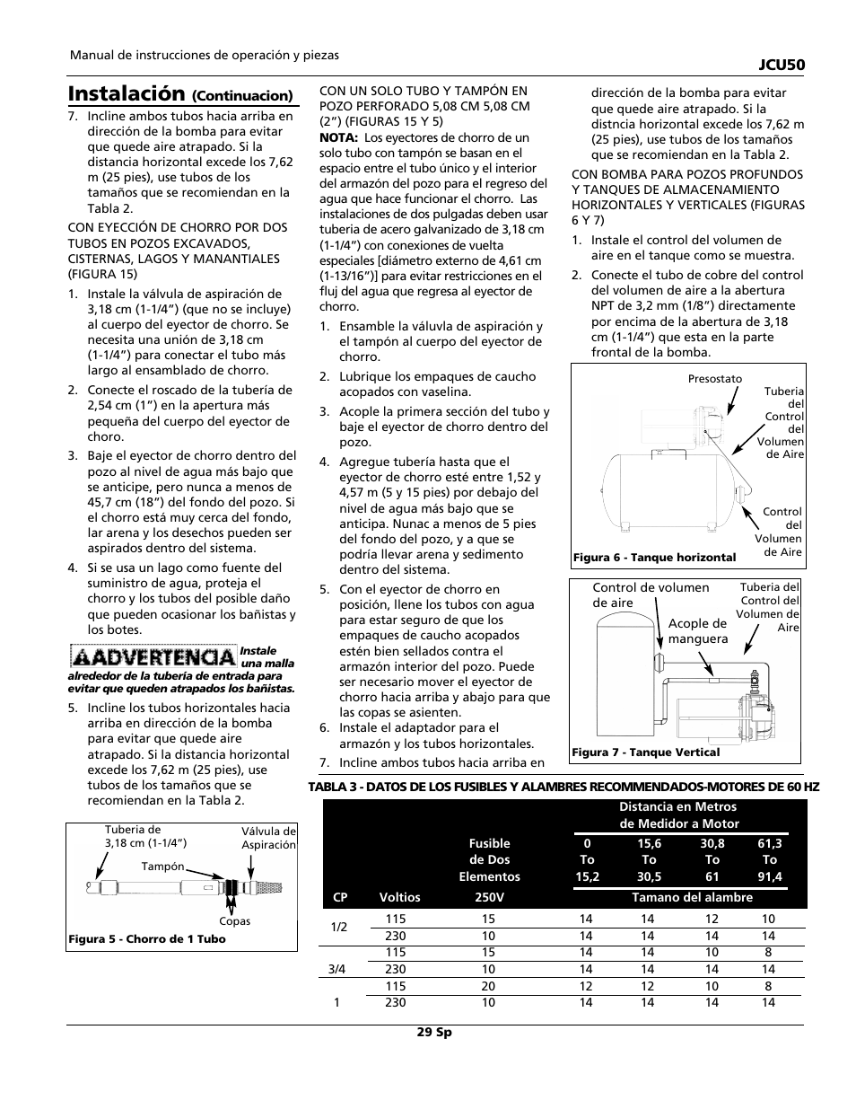 Instalación | Wayne JCU50 User Manual | Page 29 / 36