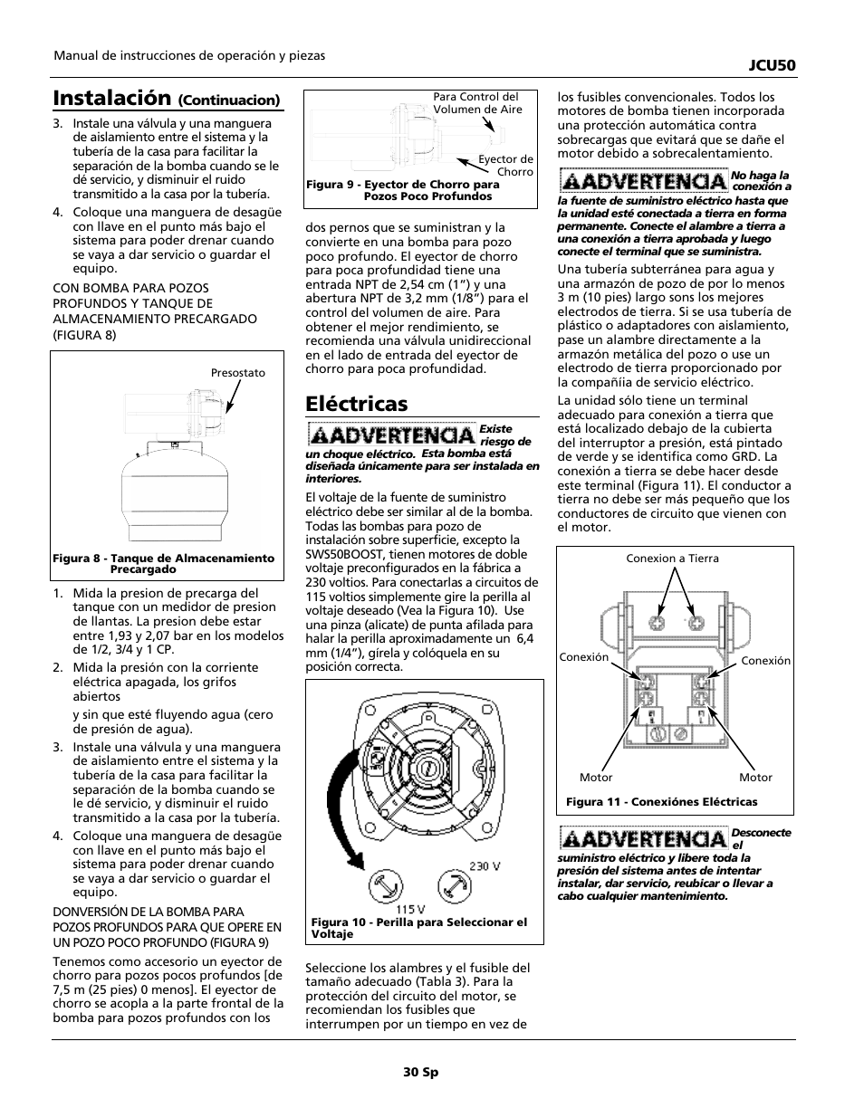 Instalación, Eléctricas, Jcu50 | Wayne JCU50 User Manual | Page 30 / 36