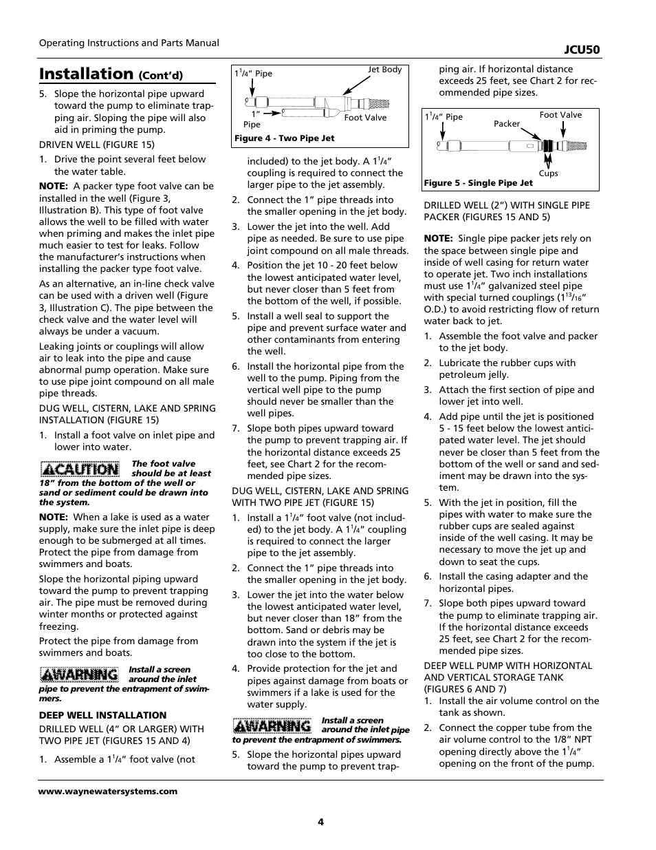 Installation, Jcu50 | Wayne JCU50 User Manual | Page 4 / 36