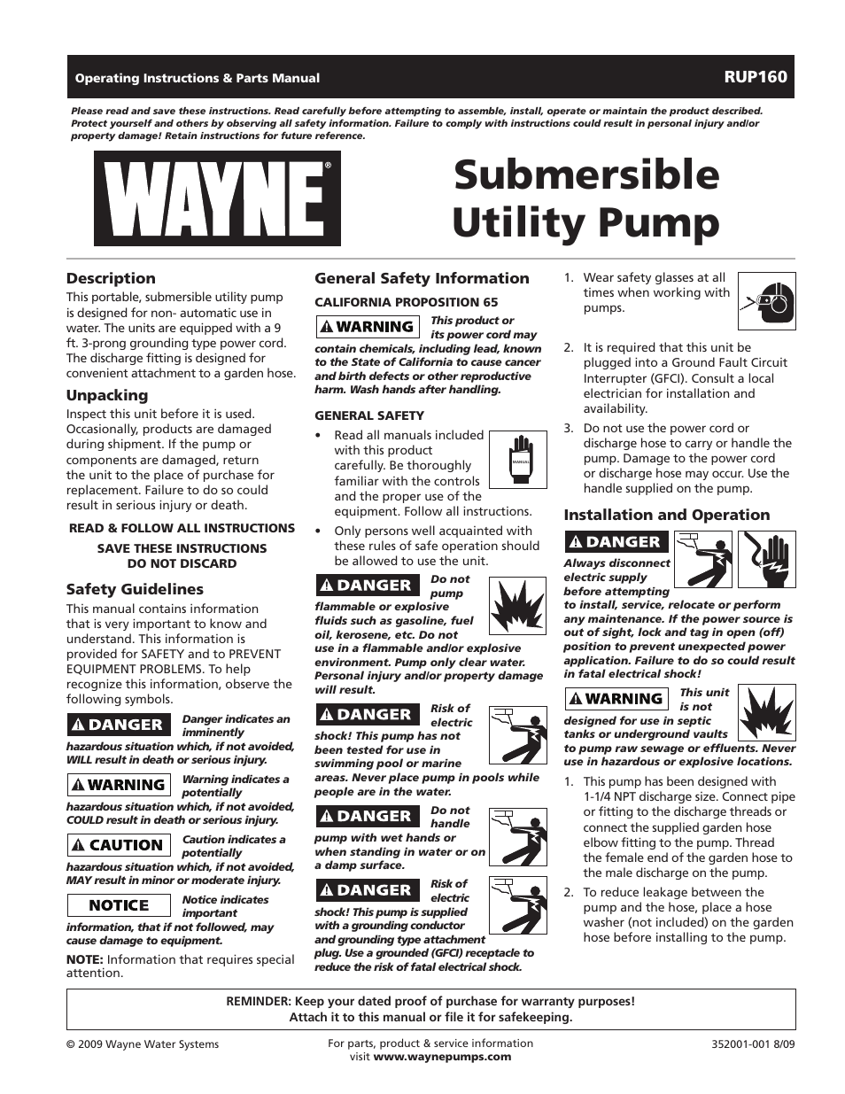 Wayne 352001-001 User Manual | 4 pages