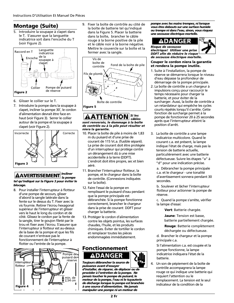 Montage (suite), Fonctionnement | Wayne 351203-001 User Manual | Page 6 / 12