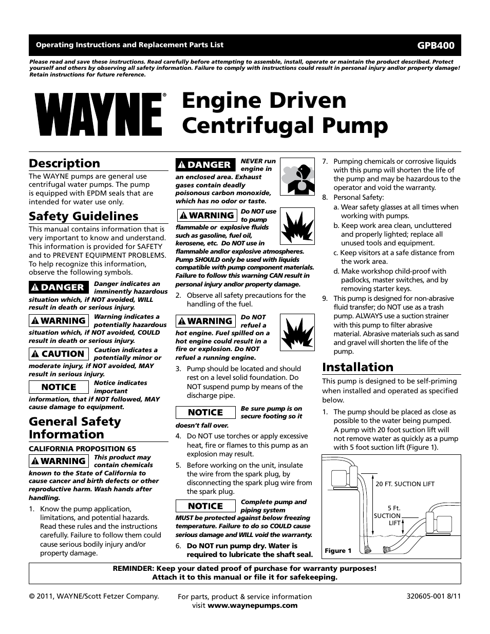 Wayne GPB400 User Manual | 20 pages