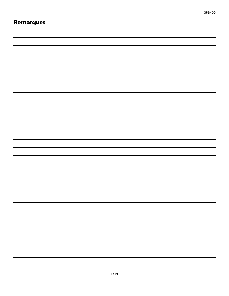 Remarques | Wayne GPB400 User Manual | Page 13 / 20