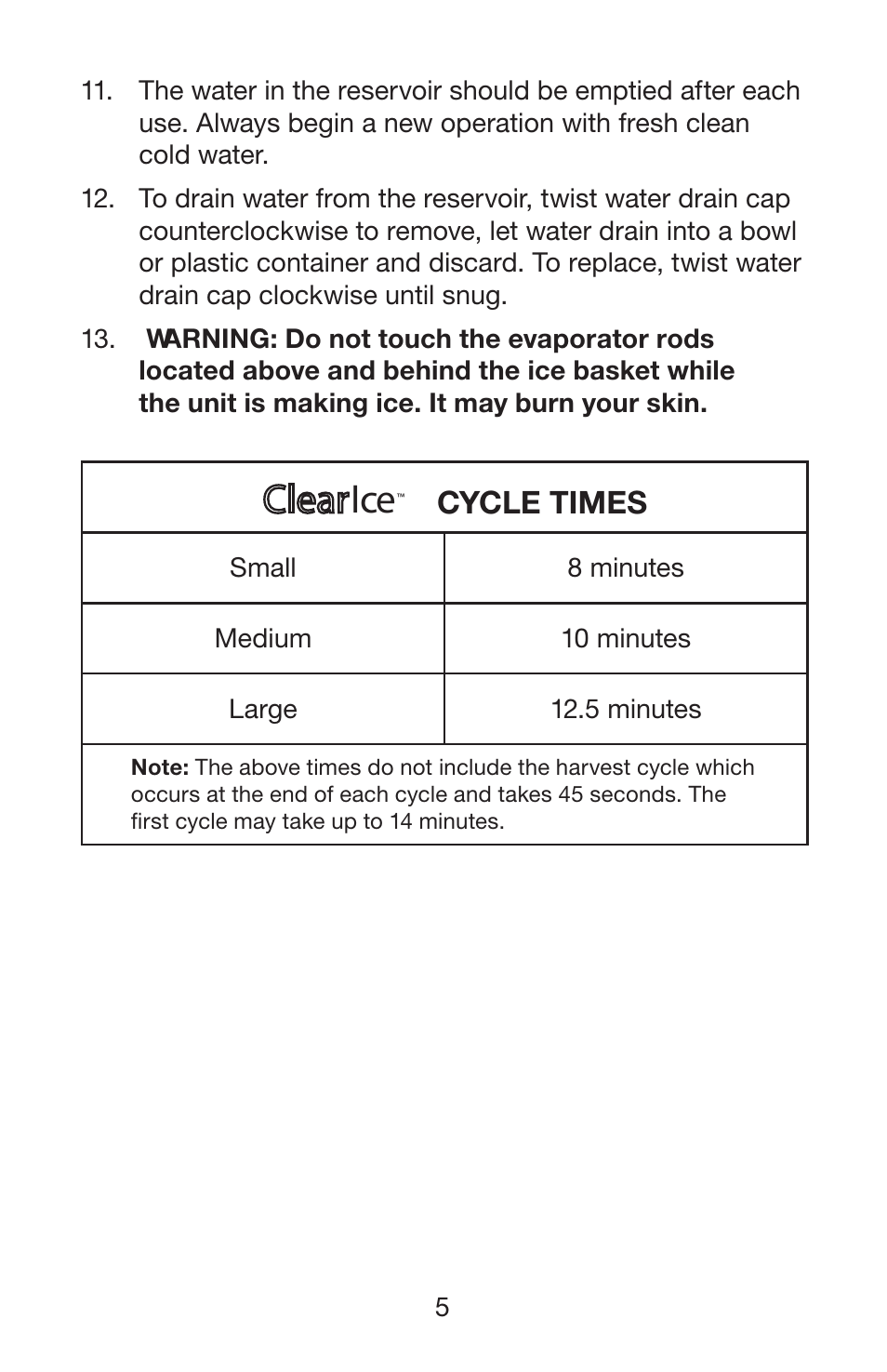 Cycle times | Waring CLEARICE WIM30 User Manual | Page 6 / 8