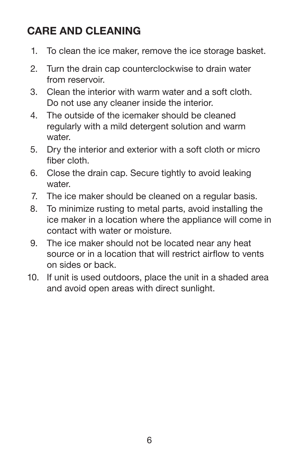 Care and cleaning | Waring CLEARICE WIM30 User Manual | Page 7 / 8