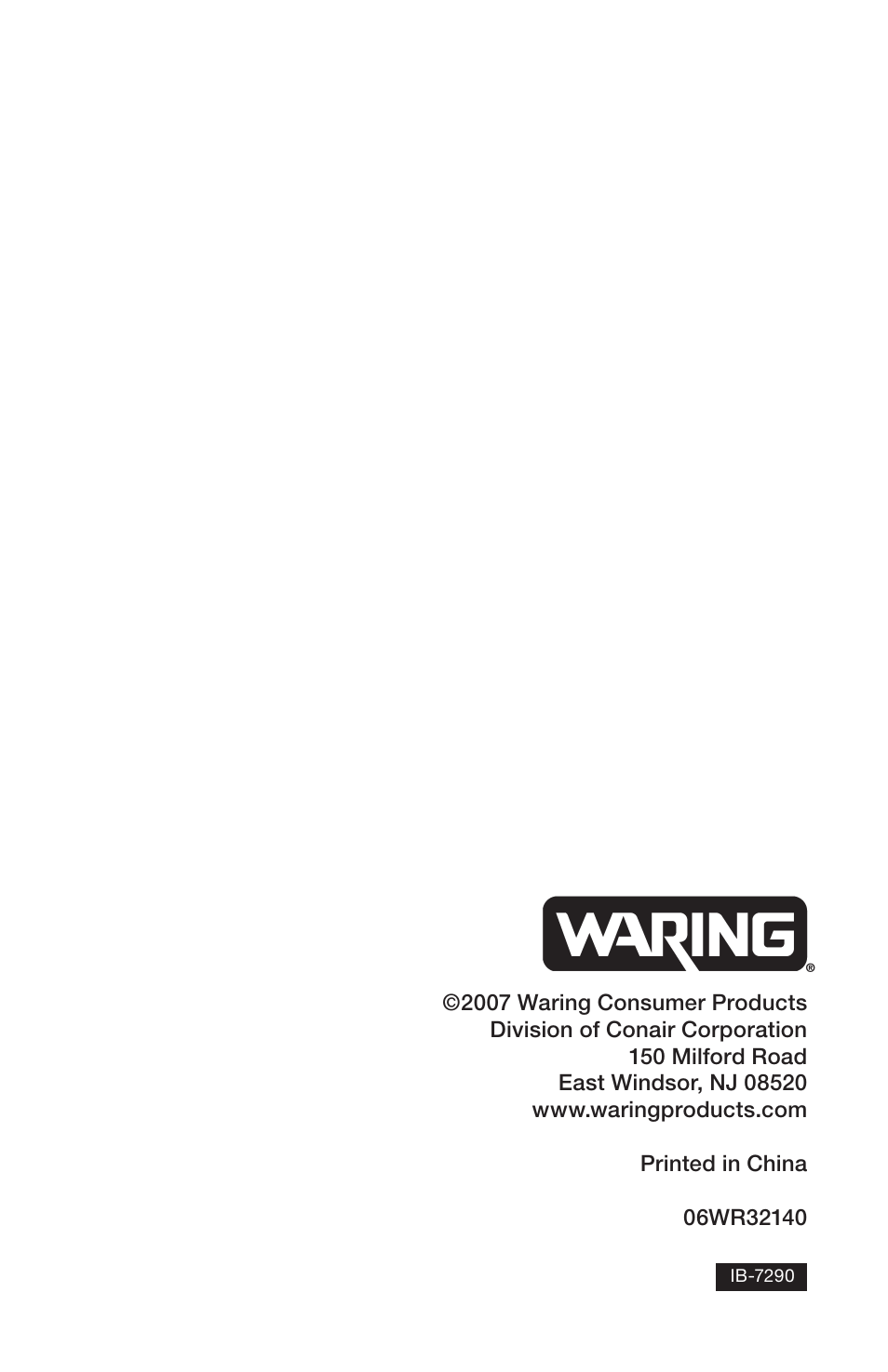 Waring CLEARICE WIM30 User Manual | Page 8 / 8