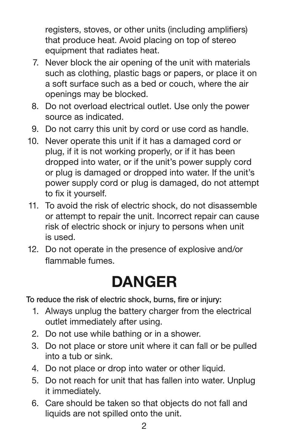 Danger | Waring PC50 User Manual | Page 3 / 10