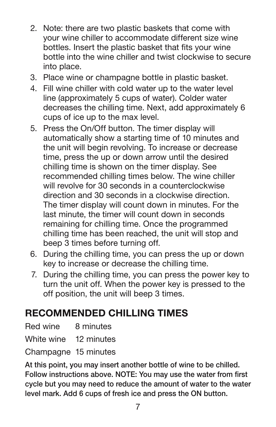 Recommended chilling times | Waring PC50 User Manual | Page 8 / 10