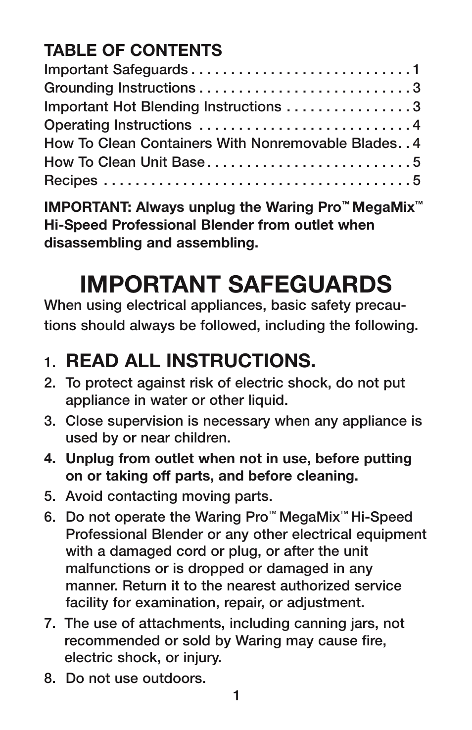Waring MEGAMIX HPB300BK User Manual | Page 2 / 8