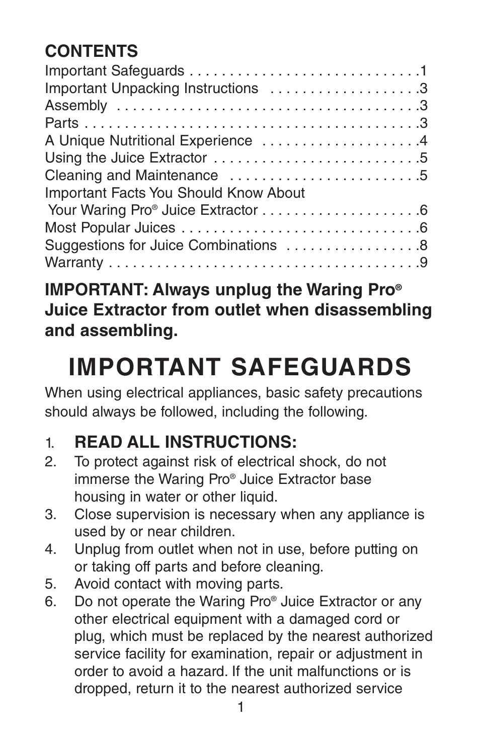 Waring Juice Exractor JEX328 User Manual | Page 2 / 12