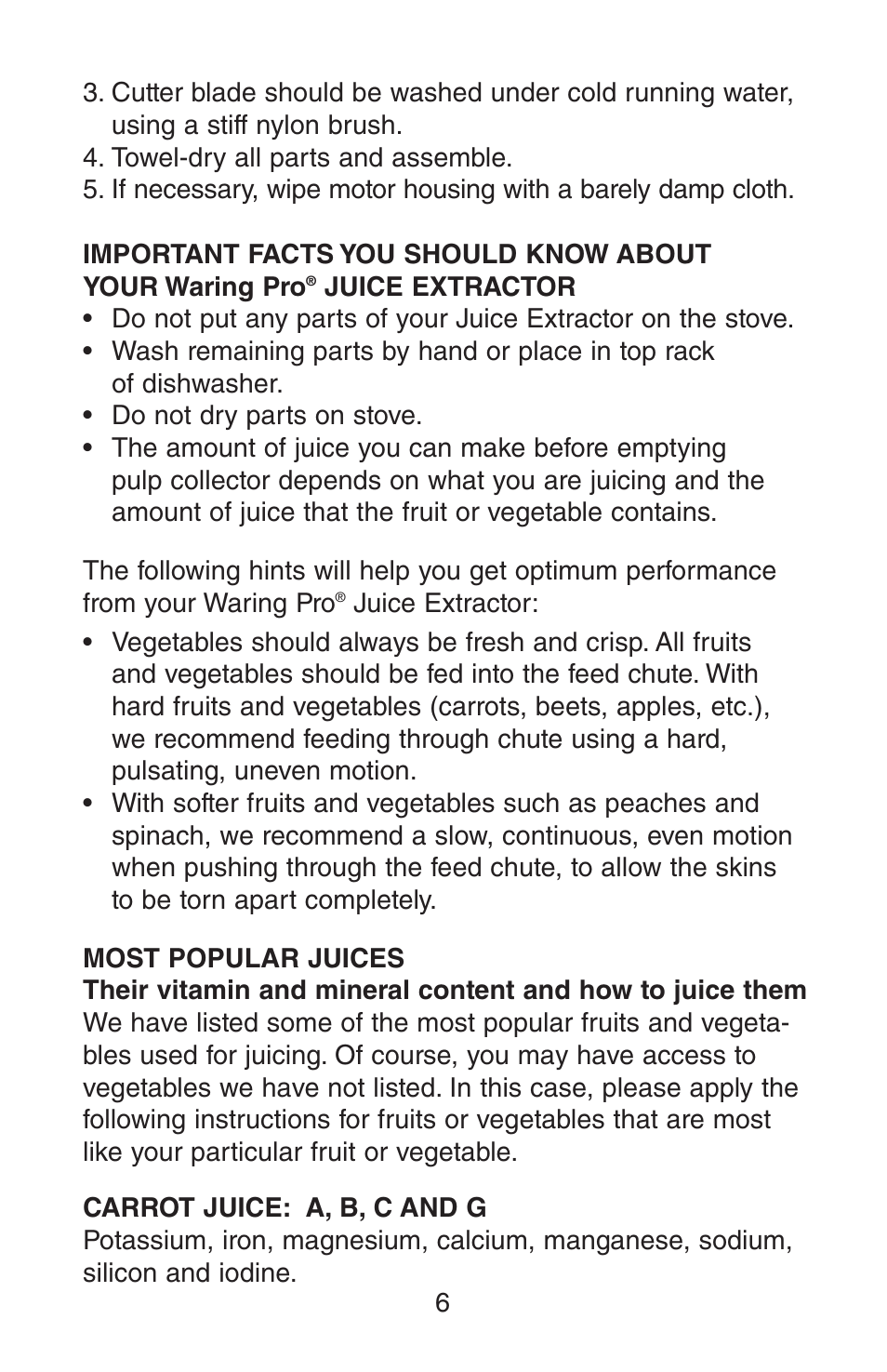 Waring Juice Exractor JEX328 User Manual | Page 7 / 12