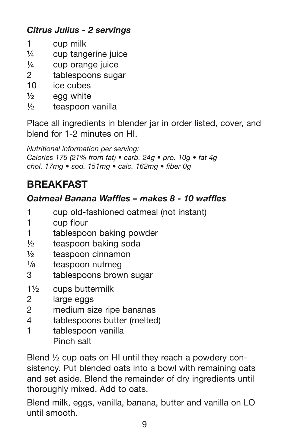 Breakfast | Waring WPB User Manual | Page 10 / 16