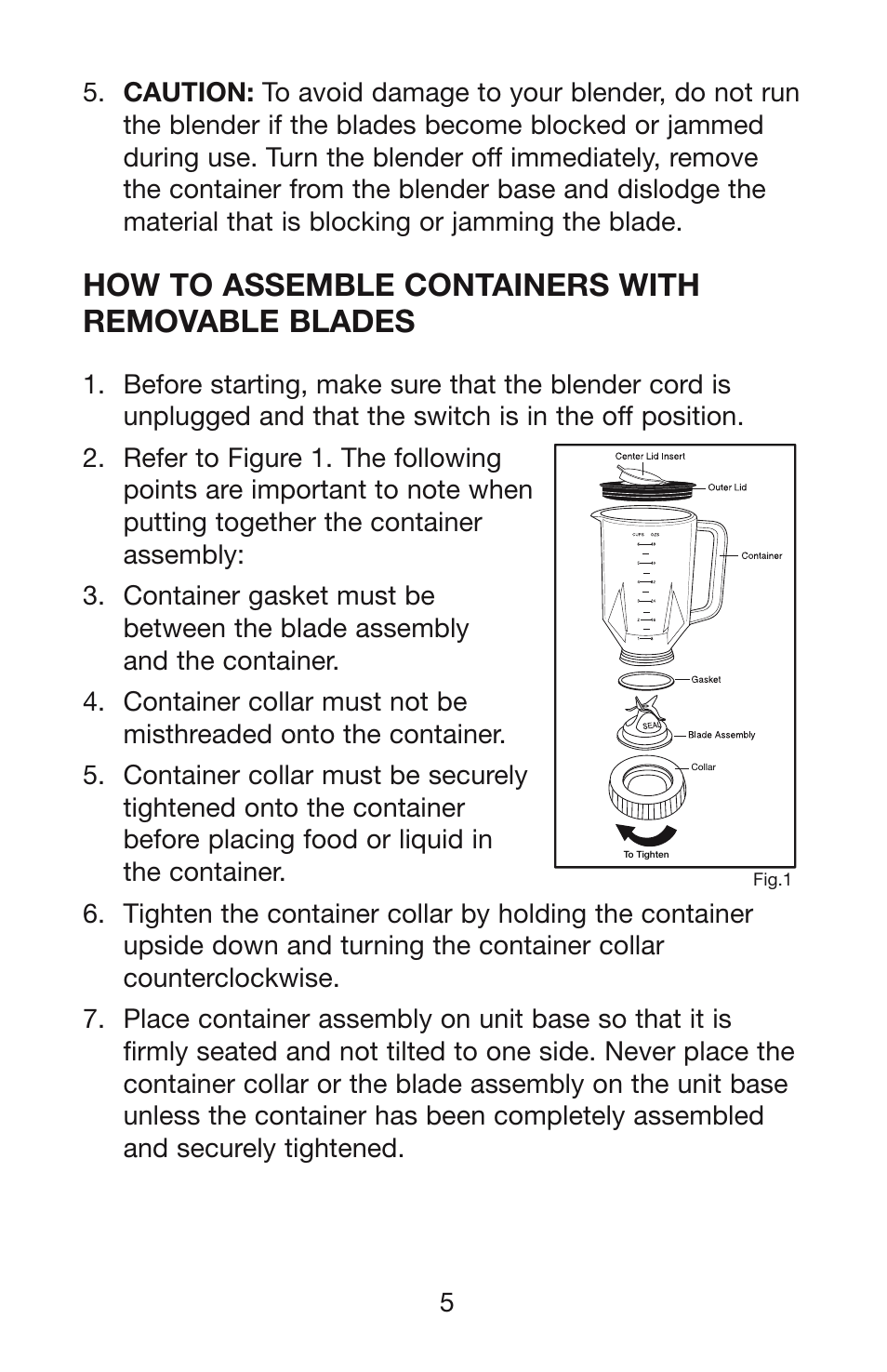 How to assemble containers with removable blades | Waring WPB User Manual | Page 6 / 16