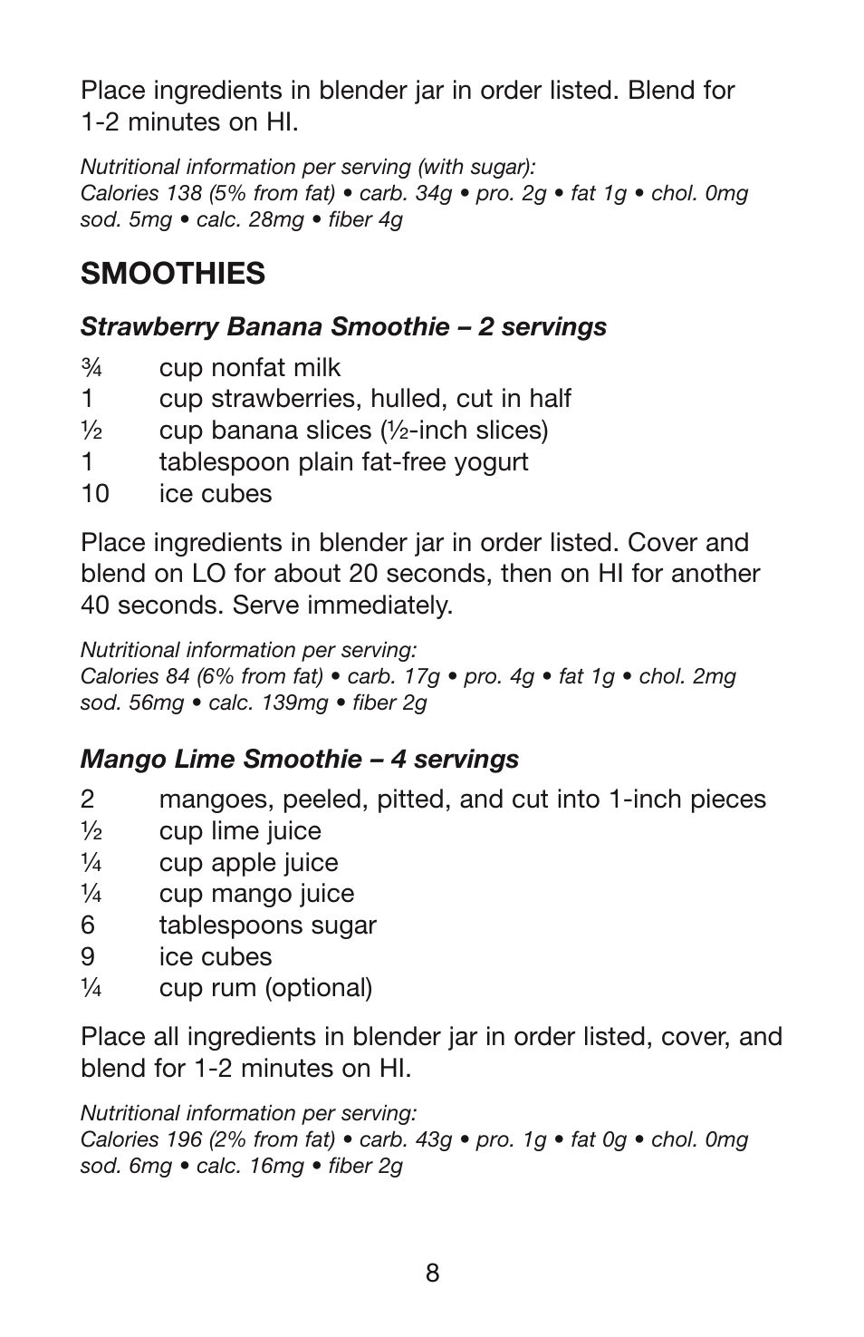 Smoothies | Waring WPB User Manual | Page 9 / 16