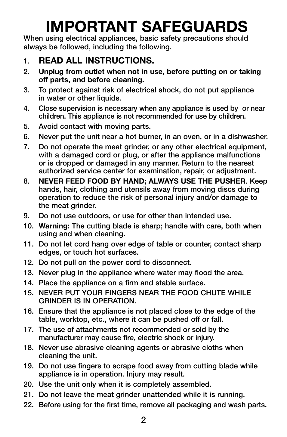 Important safeguards, Read all instructions | Waring Pro MG855 User Manual | Page 2 / 12