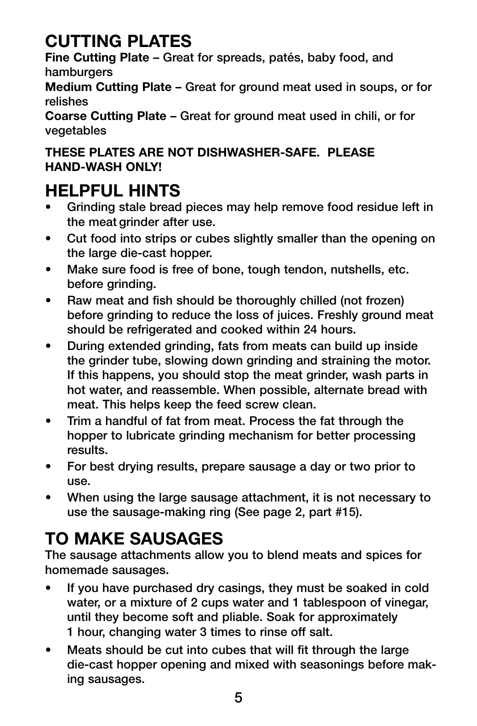 Cutting plates, Helpful hints | Waring Pro MG855 User Manual | Page 5 / 12