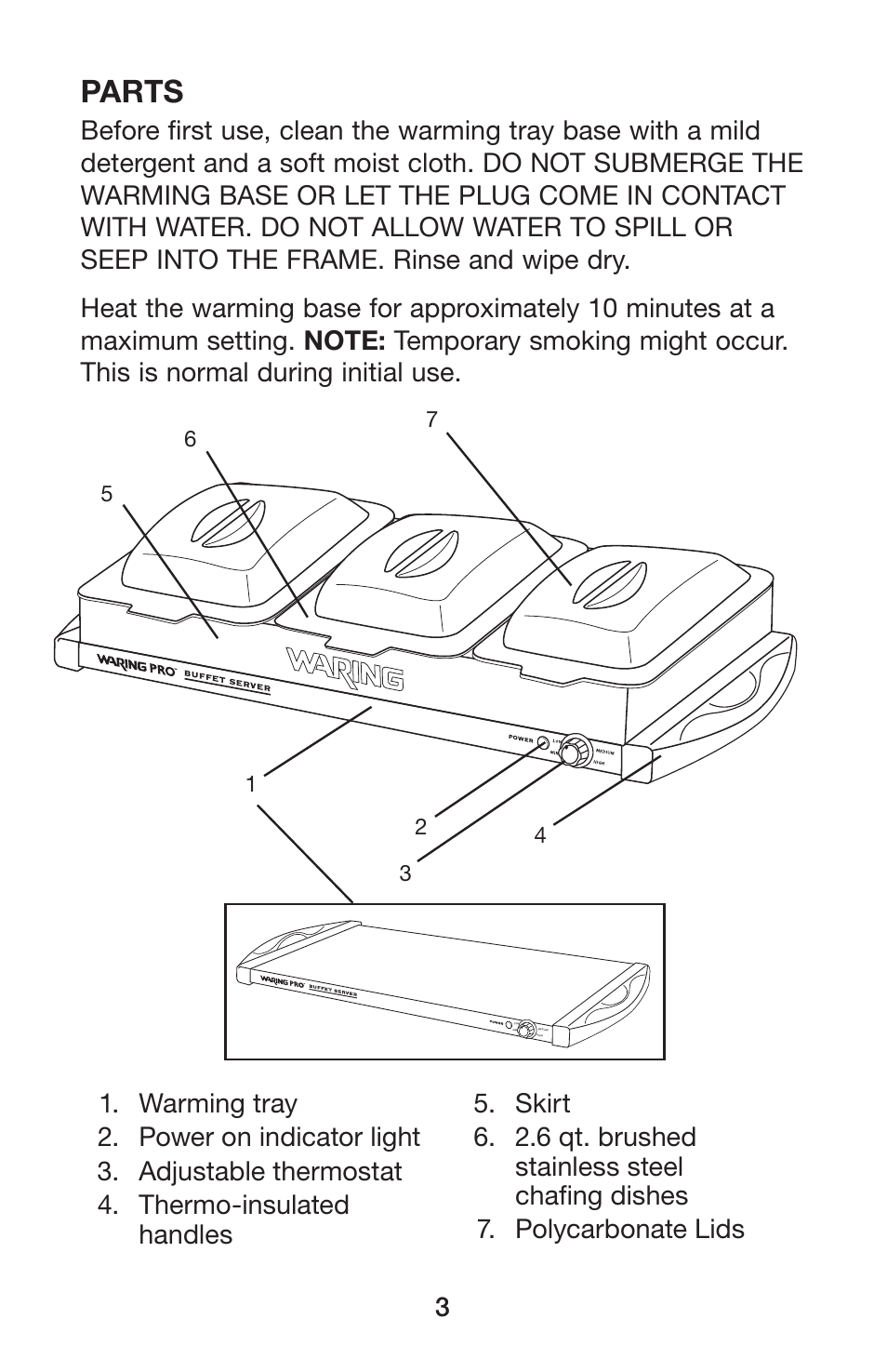 Parts | Waring BUFFET SERVER & WARMING TRAY BFS50B User Manual | Page 4 / 8