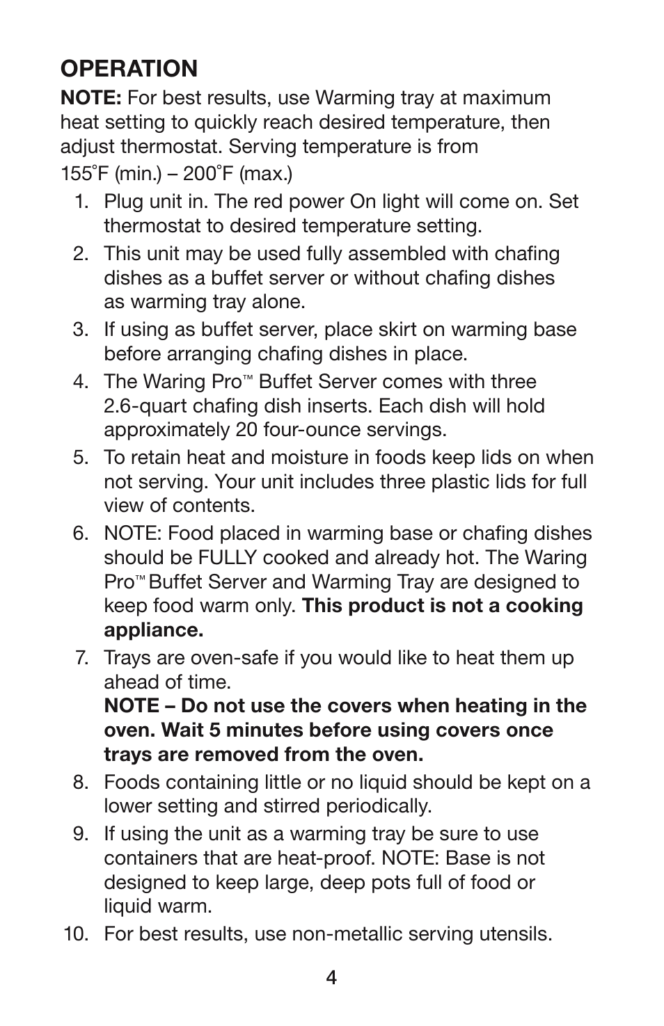 Operation | Waring BFS50B User Manual | Page 5 / 7