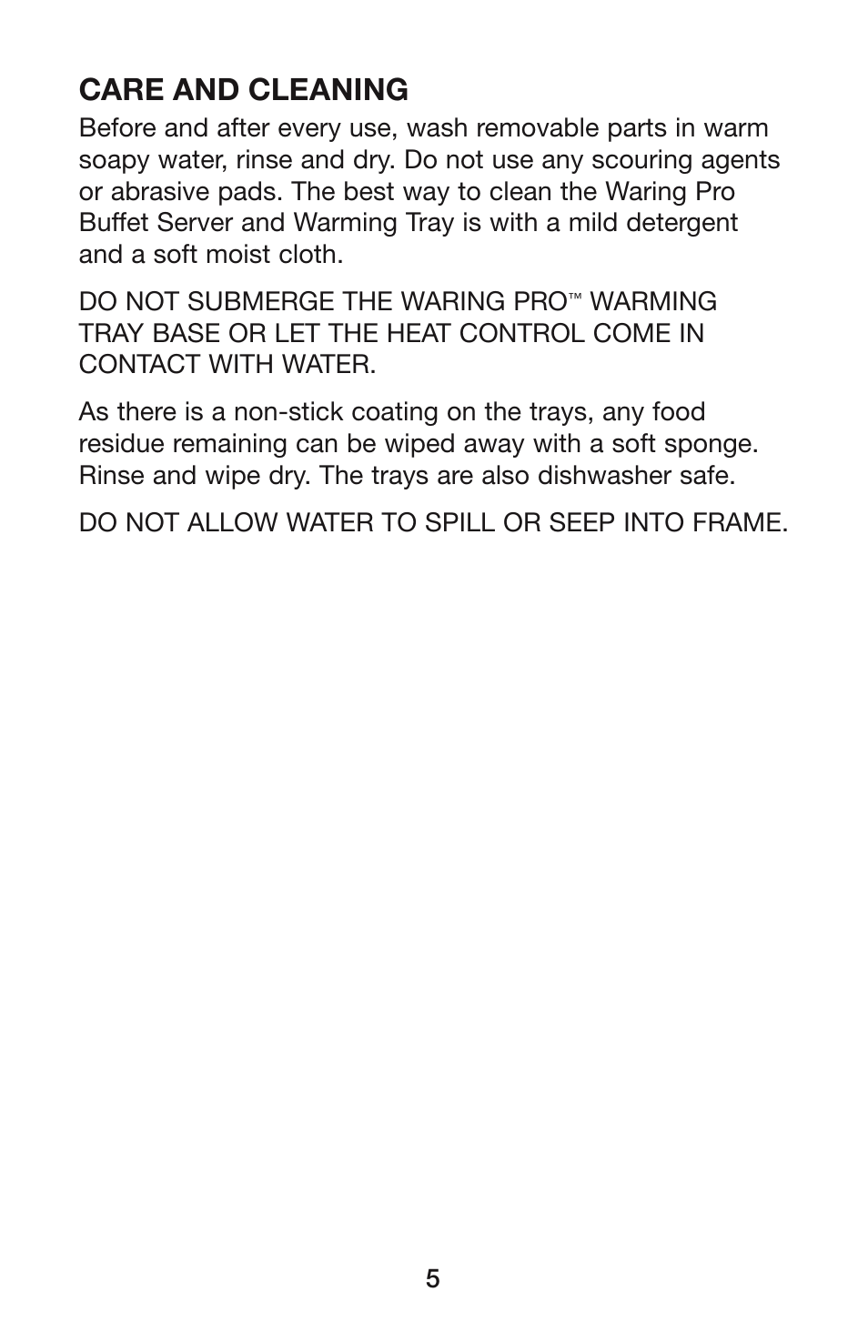 Care and cleaning | Waring BFS50B User Manual | Page 6 / 7
