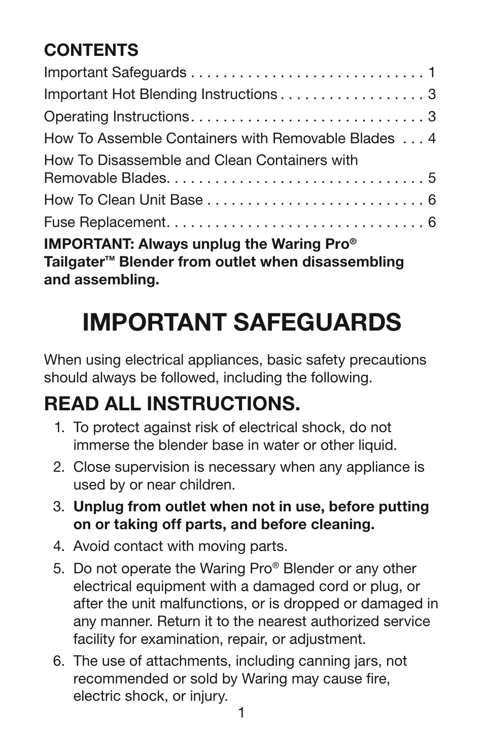 Waring TAILGATER TG15 User Manual | Page 2 / 8