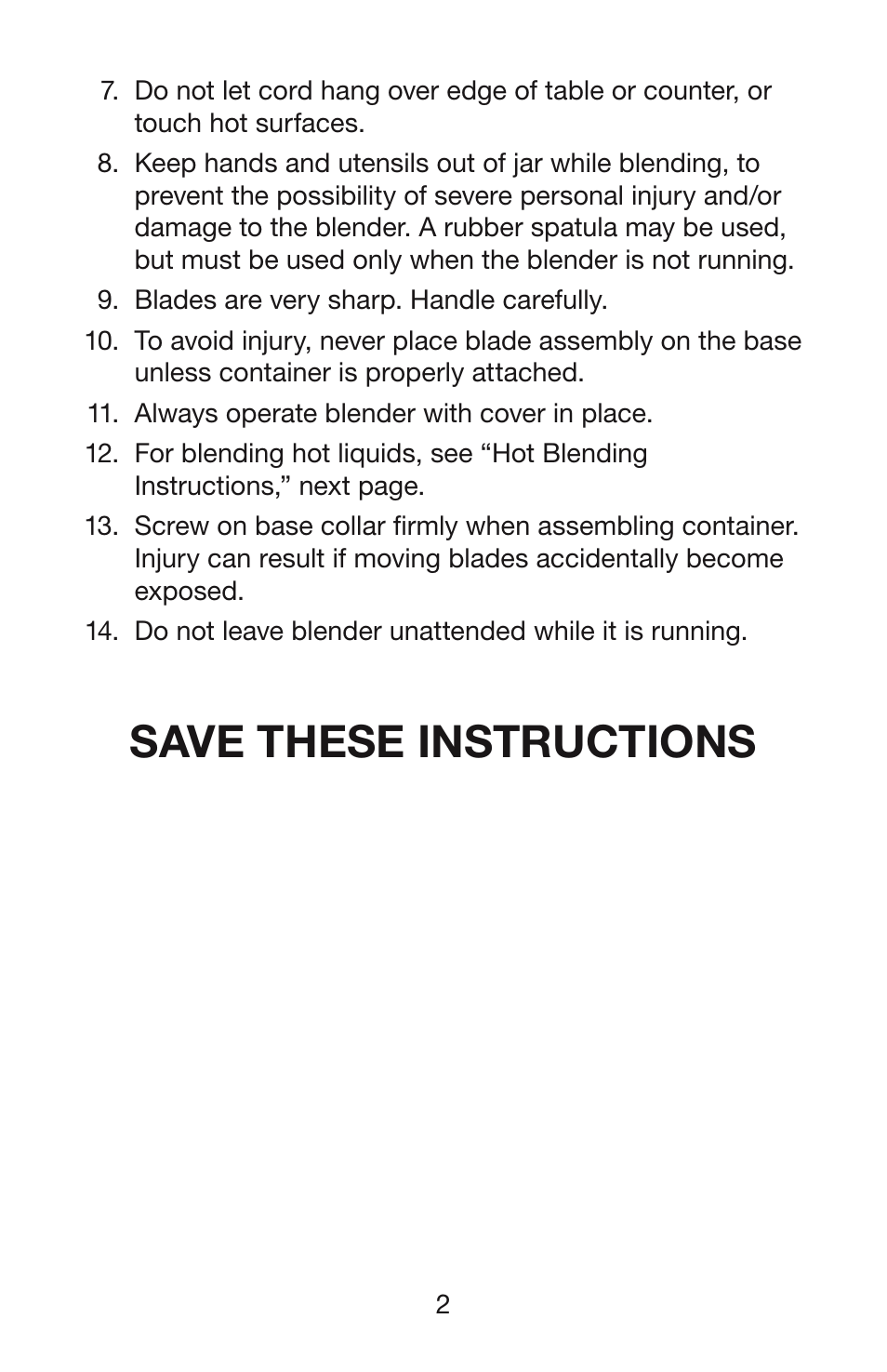 Save these instructions | Waring TAILGATER TG15 User Manual | Page 3 / 8