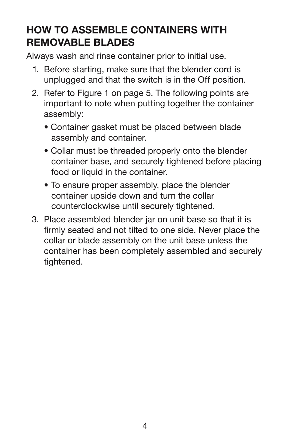 How to assemble containers with removable blades | Waring TAILGATER TG15 User Manual | Page 5 / 8