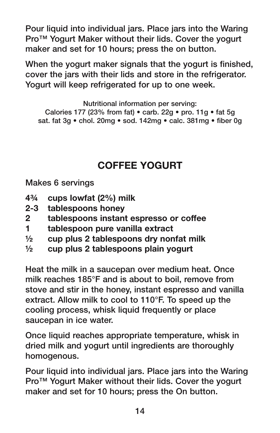 Coffee yogurt | Waring YM350 User Manual | Page 14 / 20