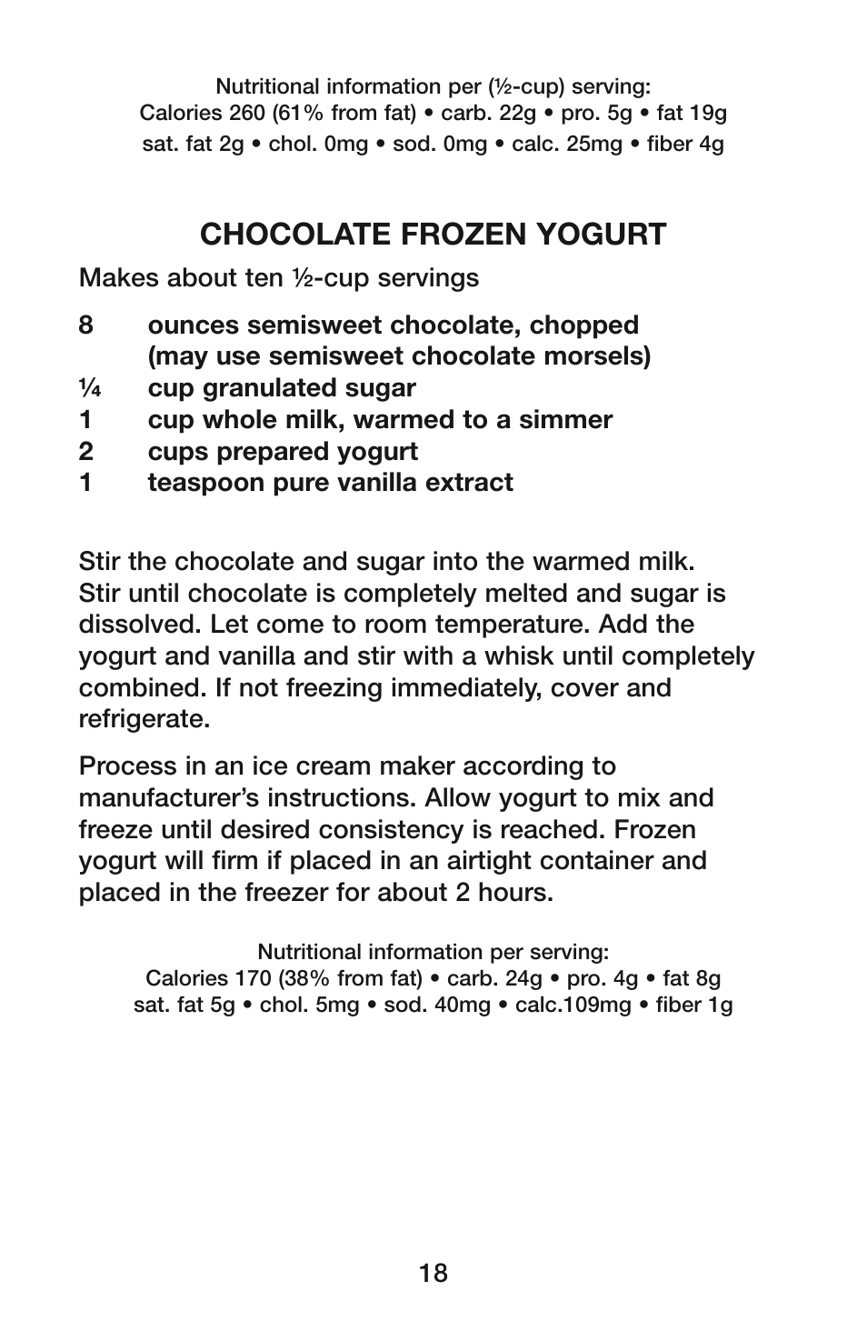 Chocolate frozen yogurt | Waring YM350 User Manual | Page 18 / 20