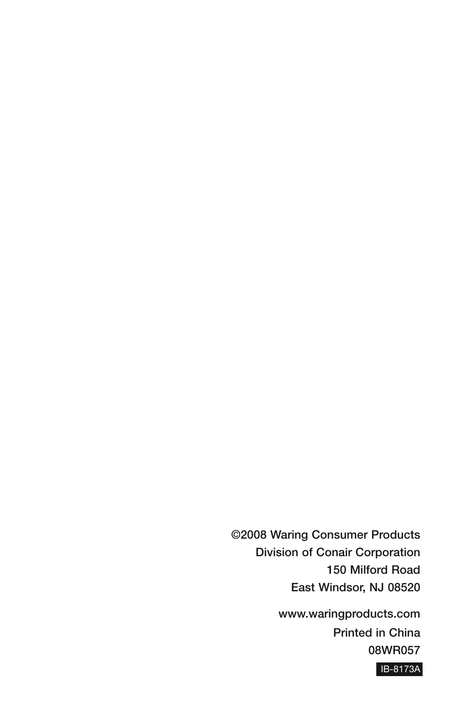 Waring YM350 User Manual | Page 20 / 20