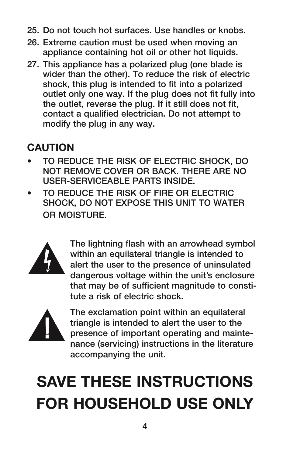 Save these instructions for household use only | Waring YM350 User Manual | Page 4 / 20