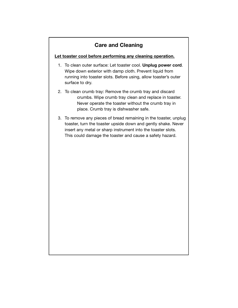 Care and cleaning | Waring WCT800R User Manual | Page 6 / 7