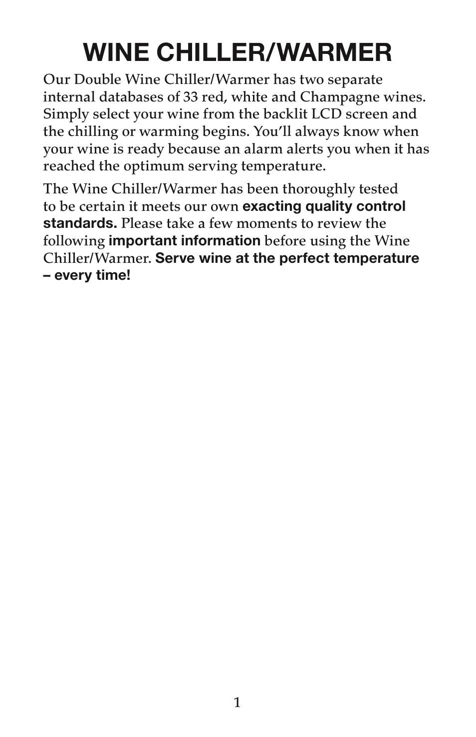 Wine chiller/warmer | Waring PC200 User Manual | Page 2 / 8