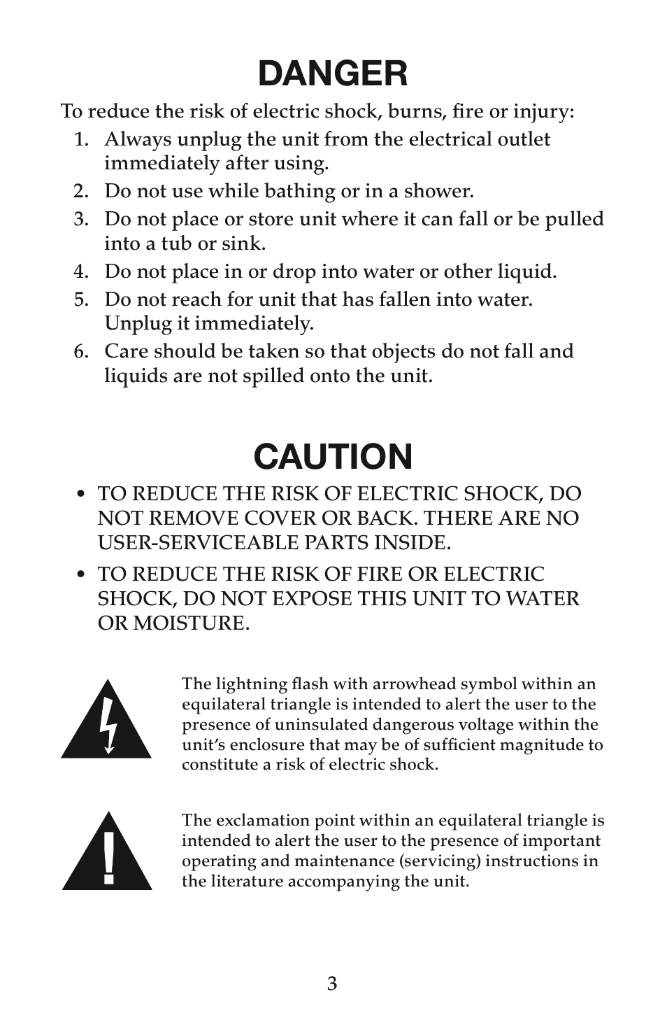 Danger, Caution | Waring PC200 User Manual | Page 4 / 8