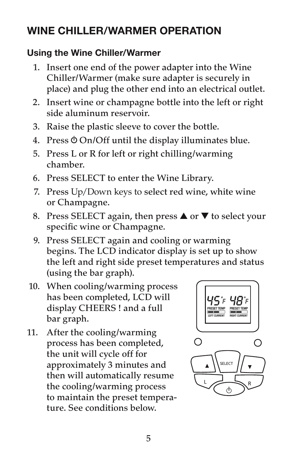 Wine chiller/warmer operation | Waring PC200 User Manual | Page 6 / 8