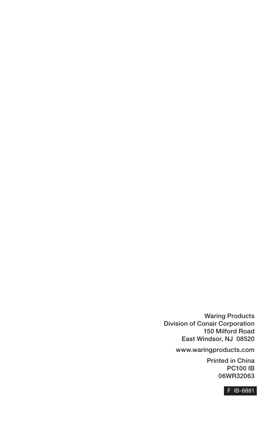 Waring WARNING PROTM PC100 User Manual | Page 12 / 13