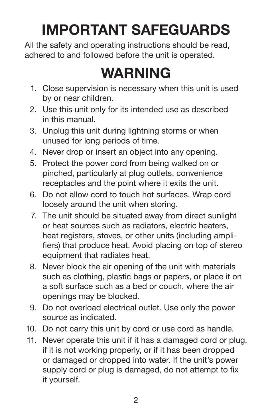 Important safeguards, Warning | Waring WARNING PROTM PC100 User Manual | Page 3 / 13