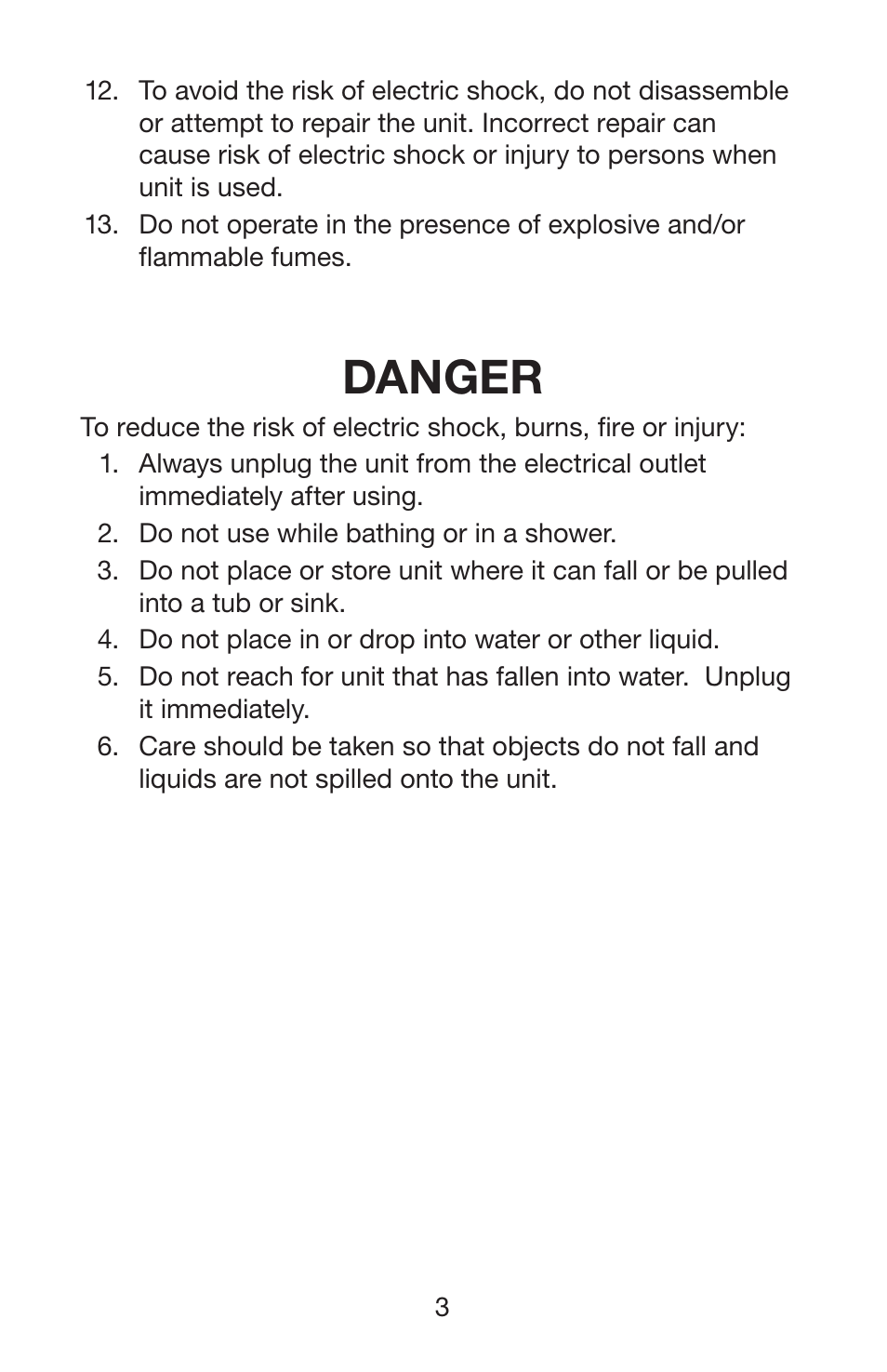 Danger | Waring WARNING PROTM PC100 User Manual | Page 4 / 13