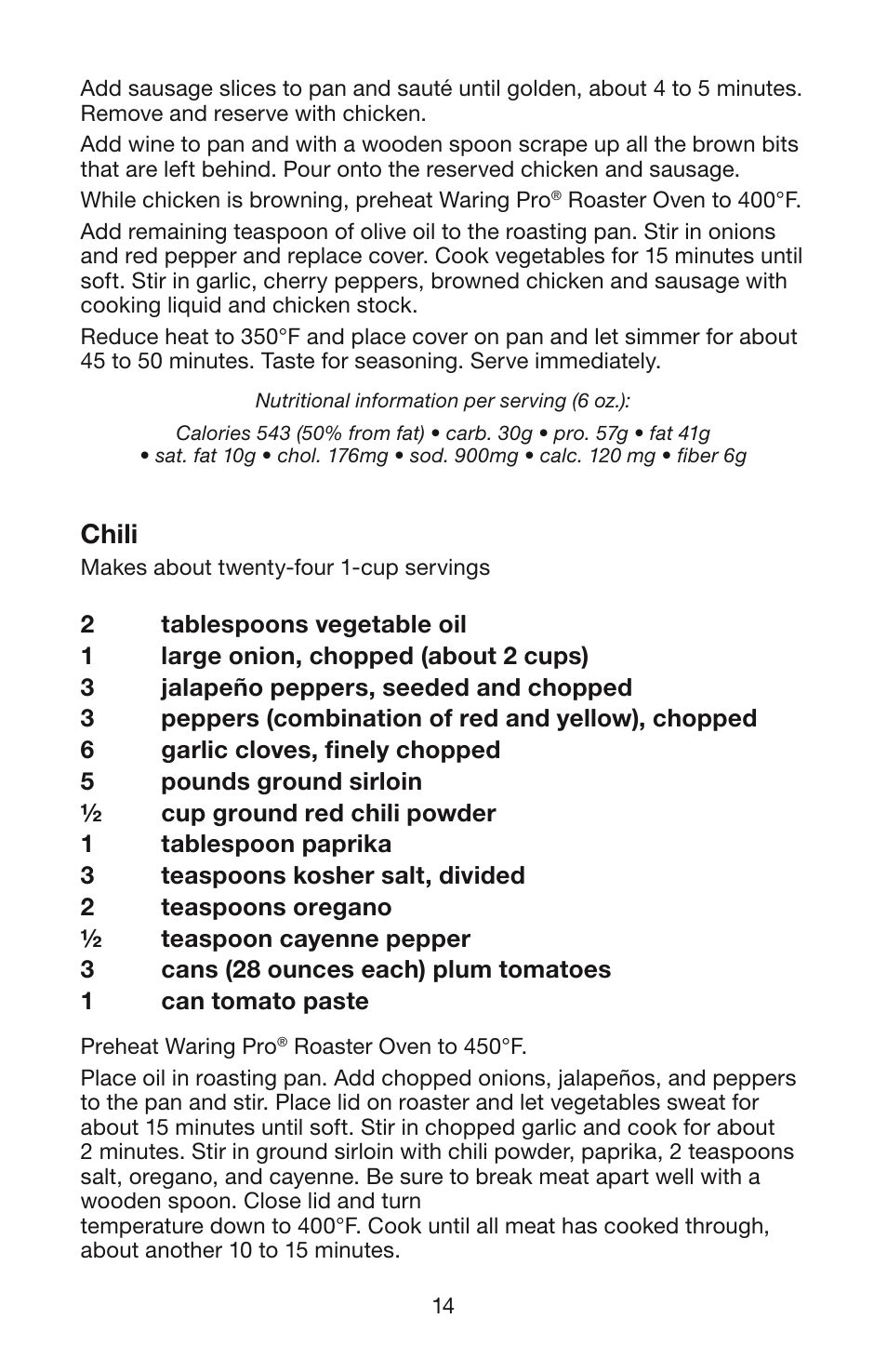 Chili | Waring RO18B User Manual | Page 15 / 20