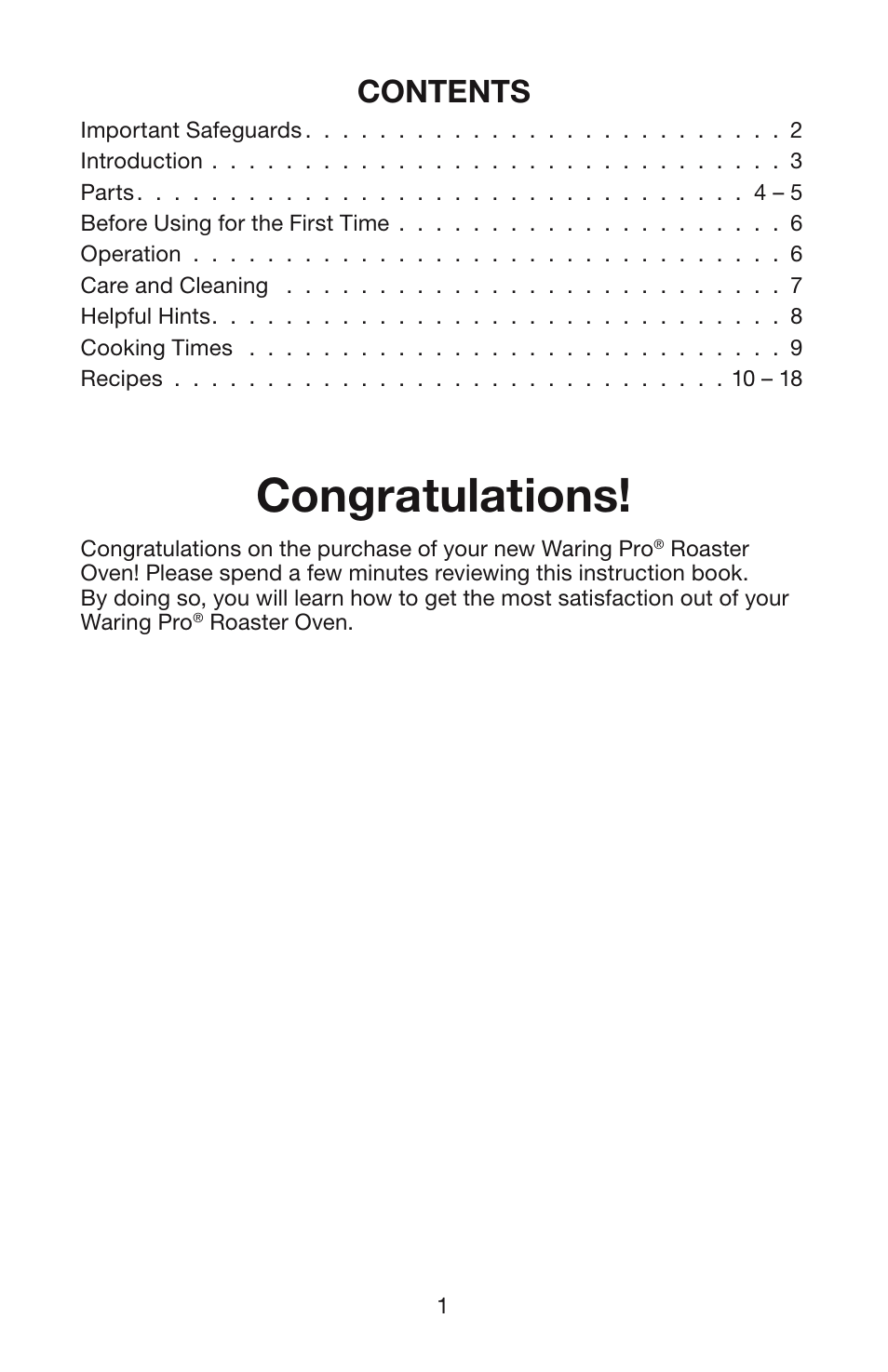 Waring RO18B User Manual | Page 2 / 20