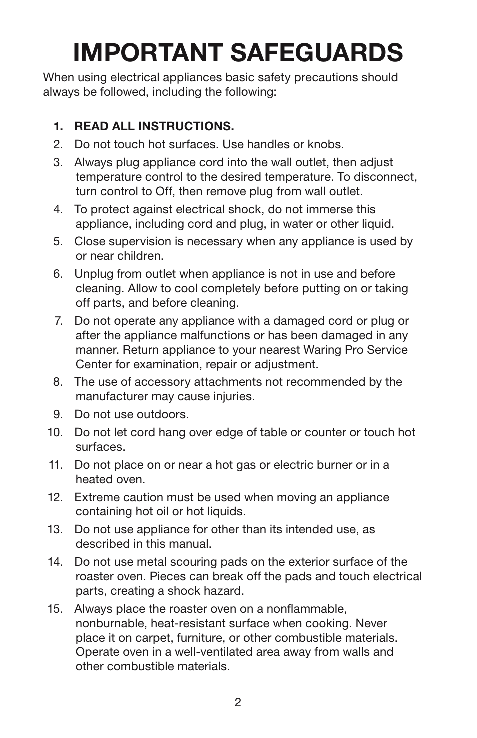 Important safeguards | Waring RO18B User Manual | Page 3 / 20