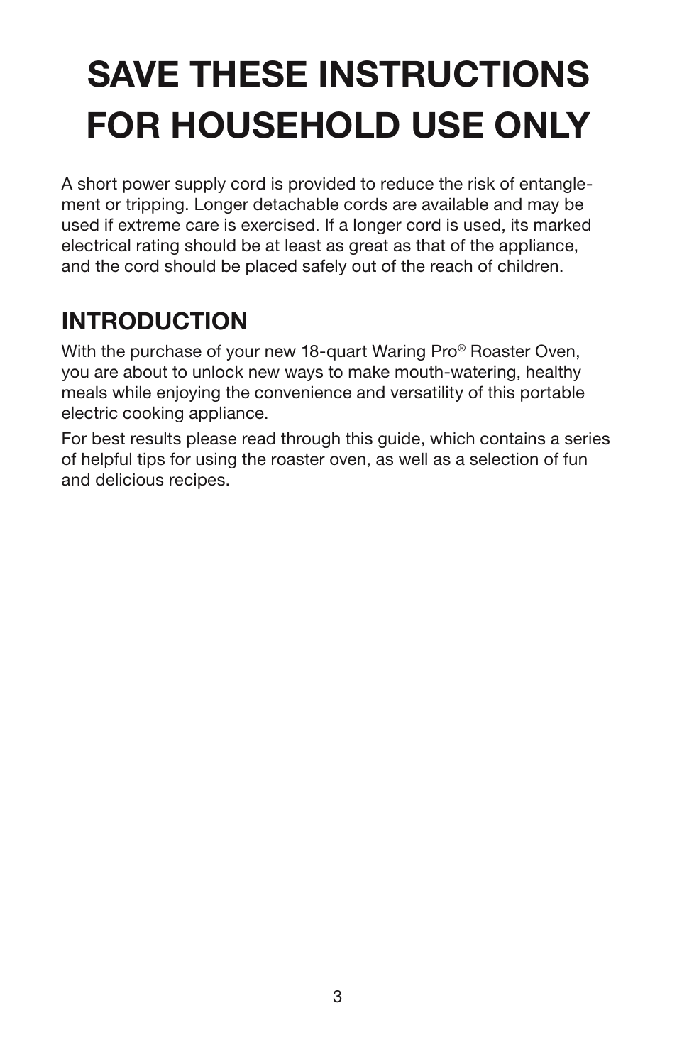 Save these instructions for household use only | Waring RO18B User Manual | Page 4 / 20