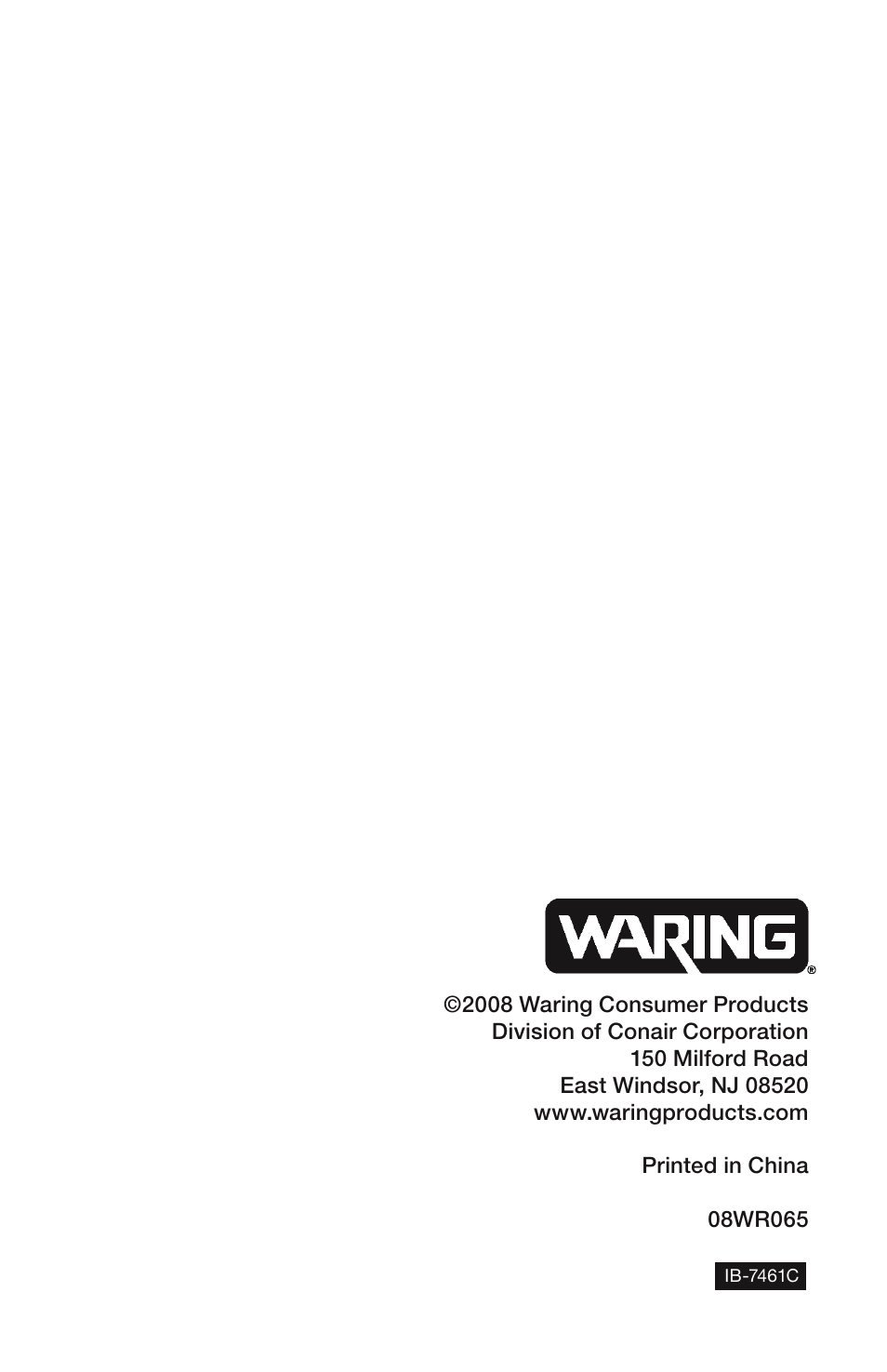 Waring WM007 User Manual | Page 18 / 18