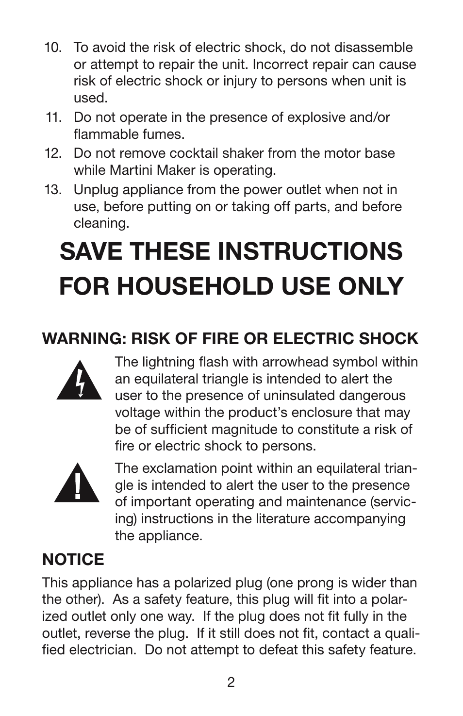 Save these instructions for household use only | Waring WM007 User Manual | Page 3 / 18