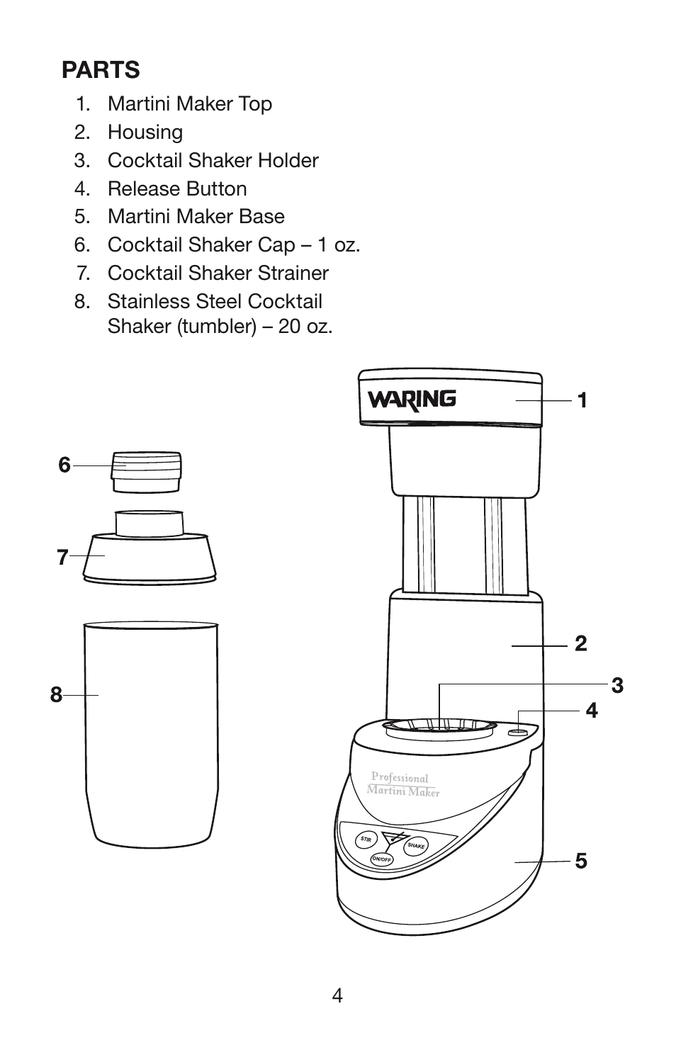 Parts | Waring WM007 User Manual | Page 5 / 18