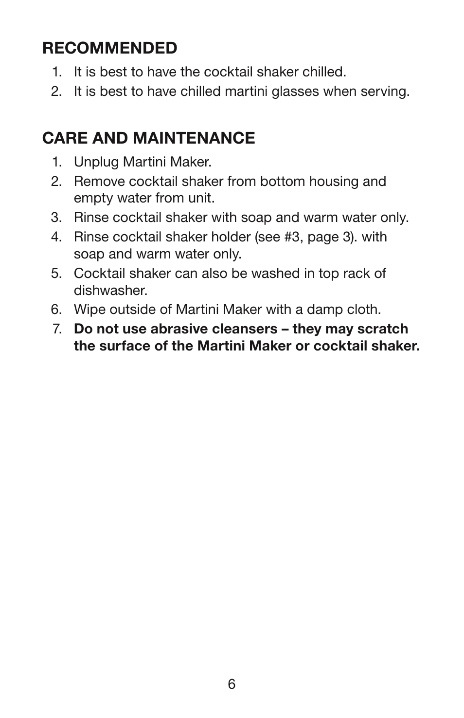 Recommended, Care and maintenance | Waring WM007 User Manual | Page 7 / 18