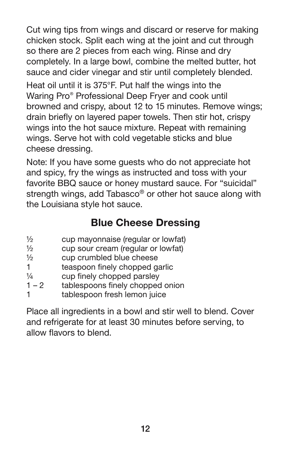 Blue cheese dressing | Waring DF55 User Manual | Page 13 / 20