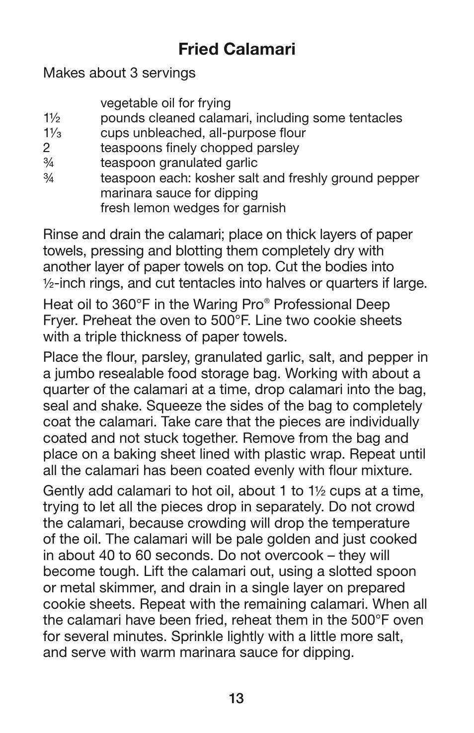 Fried calamari | Waring DF55 User Manual | Page 14 / 20