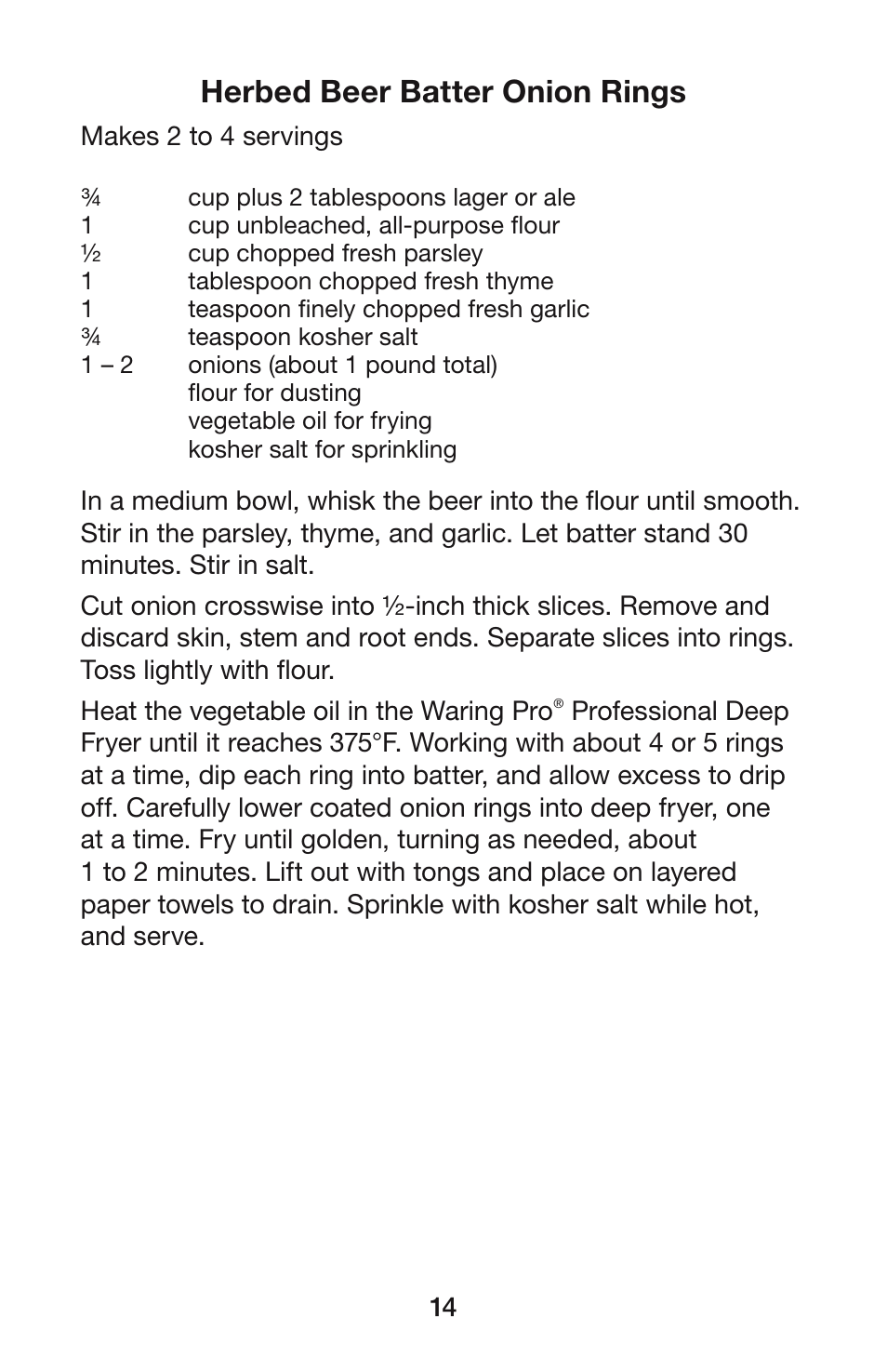 Herbed beer batter onion rings | Waring DF55 User Manual | Page 15 / 20