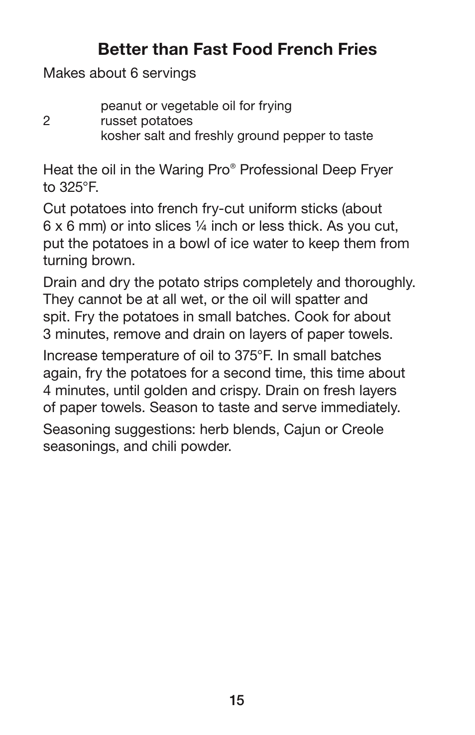 Better than fast food french fries | Waring DF55 User Manual | Page 16 / 20