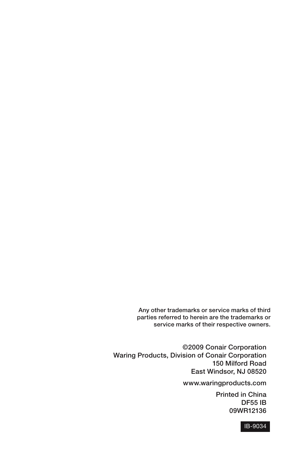 Waring DF55 User Manual | Page 20 / 20
